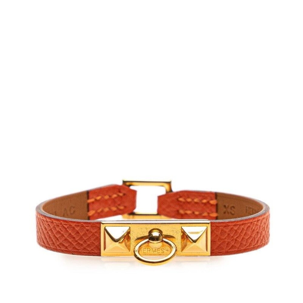 Hermes Rival Mini Bracelet Leather Metal Orange